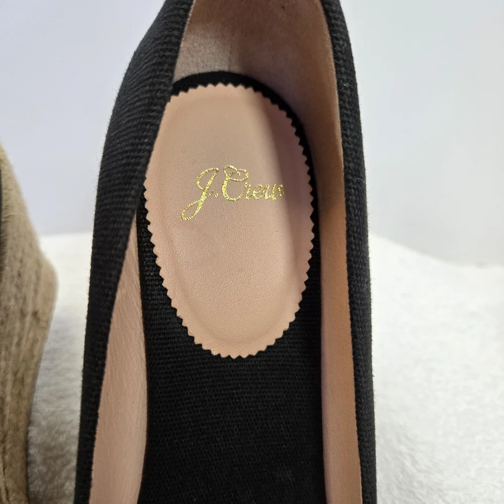 J. Crew Seville Espadrille Wedges Black Round Cap Toe Size 9 Platform Canvas